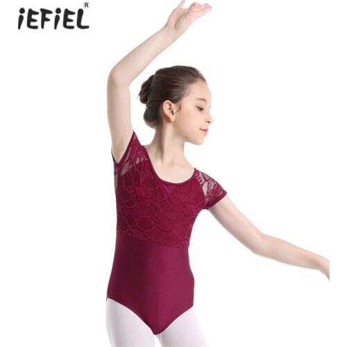 IEFIEL Ballerina Toddler Ballet Leotards for Girls Short Sleeves Floral Lace Camisole Ballet Dress Gymnastics Leotard Dance Wear