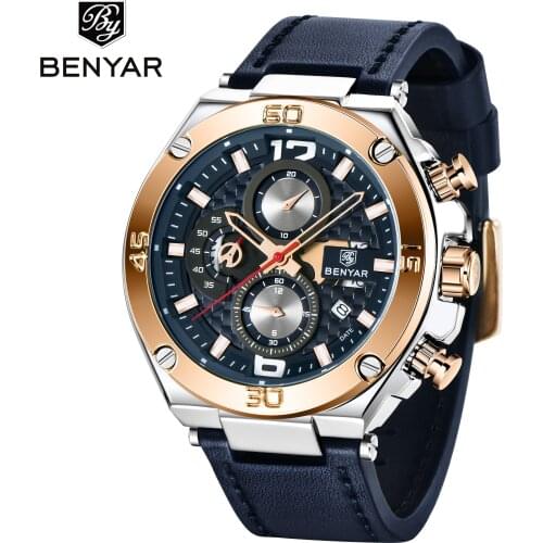 BENYAR Top Brand Large dial design Chronograph Sport Mens Watches Fashion Military Waterproof Quartz Watch Relogio Masculino