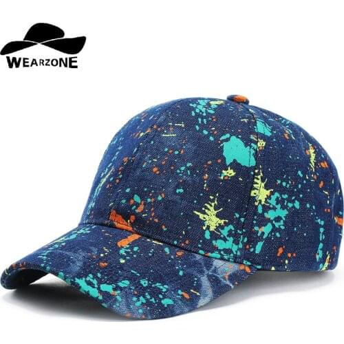 WEARZONE Unisex Colorful Splattered Baseball Cap 100% Cotton Denim Stylish Camouflage Print Sports Dad Hat for Women Men