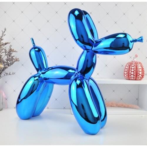 Animals Figurine Resin Cute Shiny Balloon Dog Shape Statue Art Sculpture Figurine Craftwork Home Decor with Antiskid Mat Lucky