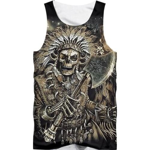 IFPD EU Size 3D Tank Tops Men 's Cool Sleeveless Shirts 3D Indians Skeleton Warrior Print Summer Fashion Casual Vest Plus Size
