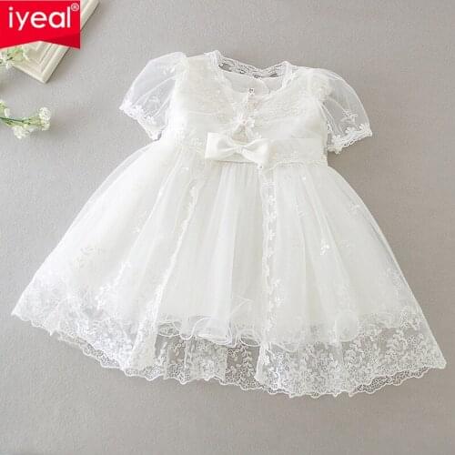 IYEAL Baby Dress With Shawl Sleeveless Kids Second First Birthday Girl Party Gown for Christening Infant Baptism Dresses 0-2Y