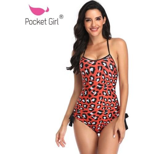 Pocket Girl 2021 Sexy Leopard One Piece Swimsuit High Cut Swimwear Women Monokini Padded Bathing Suit New Bandage Bodysuit