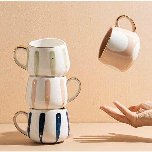 New 380mL Nordic Coffee Mug with Phnom Penh Handle Creative Milk Tea Juice Impression Ceramic Cup Birthday Xmas Gift for Friends