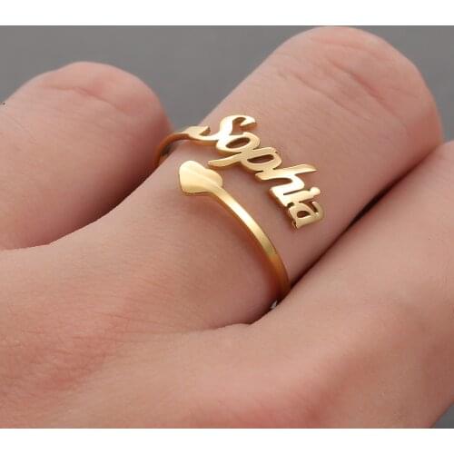 Adjustable Custom Ring Personalized Letter Heart Name Rings Stainless Steel Love Wedding Ring for Women Anniversary Jewelry