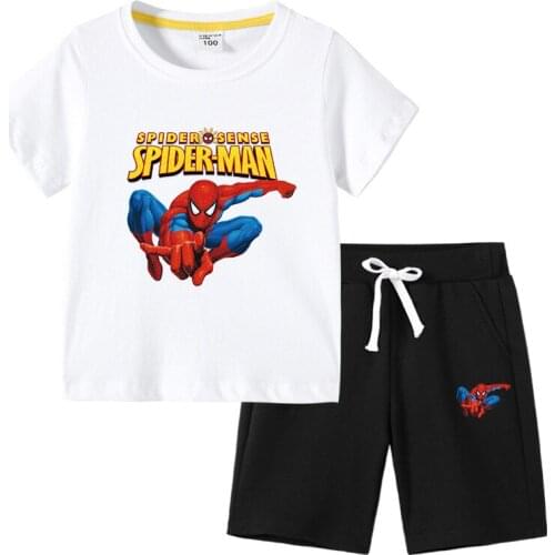 Disney Avengers Spiderman Kids Clothing Set Summer Marvel Printing T Shirt + Pants Boys Toddler Casual Sport Suits Outfits Tops