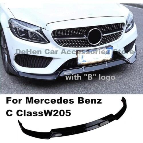 Front Bumper Lip Body Kit Spoiler Splitters for Benz C Class W205 C205 Sport Version C180 C200 2015-2021 Carbon Fiber Look