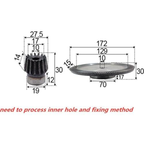 7：1 bevel gear 1.75modulus 14teeth with 98teeth inner hole 10mm 90 degree drive reverse steel gear steel gear