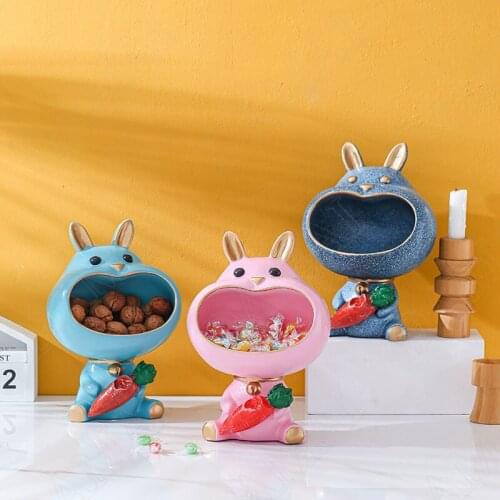 Rabbit Resin Storage Ornaments Snacks Candy Jar Bunny Figurines Coffee Table Desktop Decor Organizer Home Decoration Modern