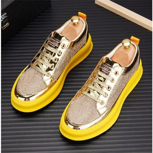 Gold Silver Luxury Rhinestone Punk Mens Board Shoes Hip Hop Designer Sneakers Casual Flats Chaussure Homme