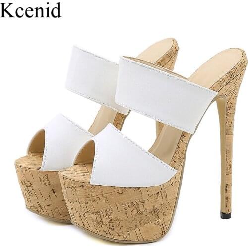 Kcenid Summer Sexy Slippers Women New Design Nightclub Party Shoes Woman 16cm High Heels Platform Sandals Peep Toe Mules Shoes