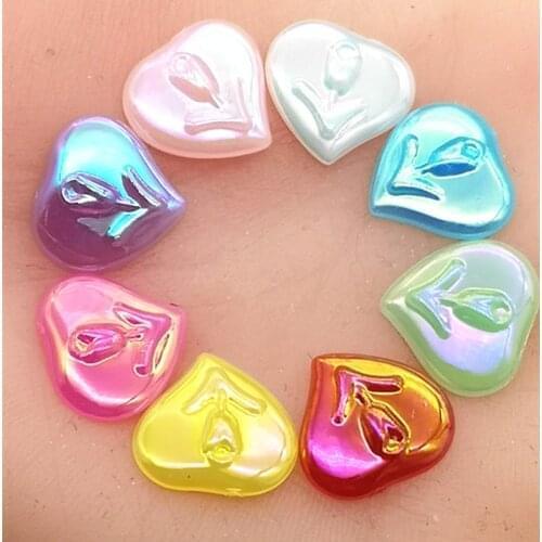 Hot ! 80PCS 12mm AB Resin heart flower Flat back Wedding buttons Child craft DIY