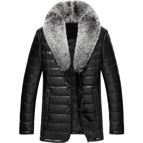 Mens Leather Jacket Real Leather Jackets Men,95% White Duck Down Jacket Men,fox Fur Collar ,plus-size M-5XL 1707