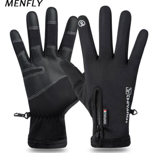 MENFLY Zipper Winter Cycling Gloves Mens Touch Screen Windproof Bicycle Cycling Glove Outdoor Motorcycle Female Skiing Mitten