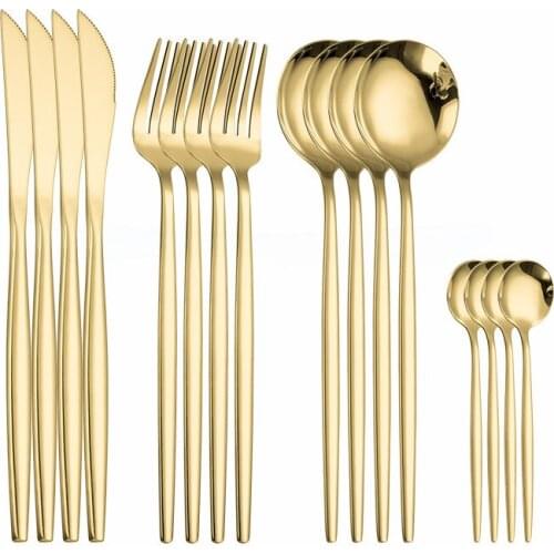 Gold Cutlery Dinner Set Stainless Steel Tableware Kitchen Set Dinnerware Spoon Fork Knife Dinner Set Complete Mirror Flatware