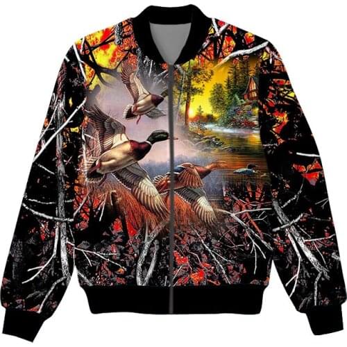 New Fashion Hunting Graphic Spring Autumn Winter Hip Hop Casual Brand 3D Print Duck Thin Jacket Polyester V9