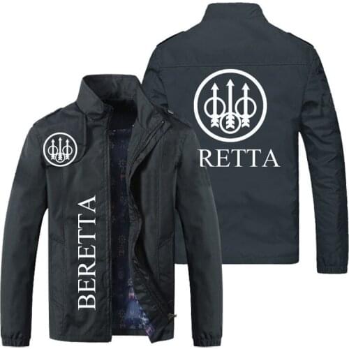 New Men Jacket BERETTA Logo Print Zipper Cardigan Jackets Fashion Slim Casual Baseball Uniform Biker Jacket Coat Tops M-5XL