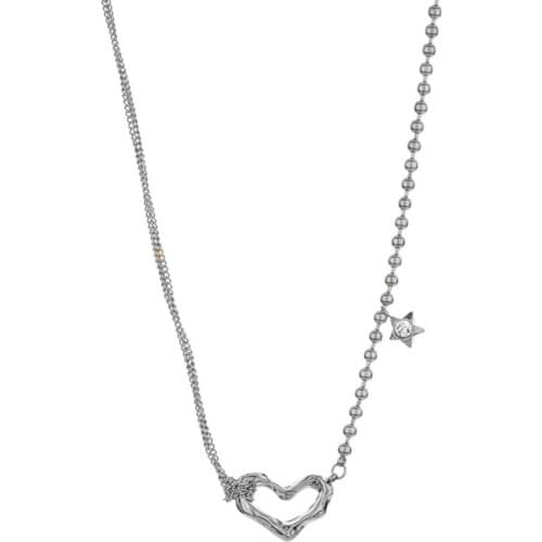 New 2021 hollowed-out heart-shaped star necklace stainless steel bead chain asymmetric personality clavicle chain wholesale