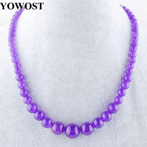 Necklace Strand Purple Jades Graduated 6-14mm Round Beads Stone Jewelry beaded chokers necklaces for women Gift 17.5" QF3023