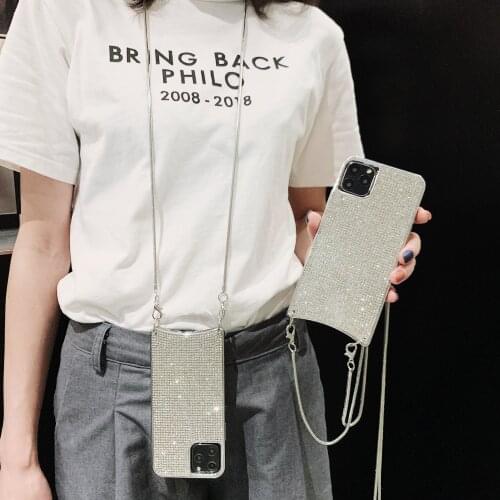 Luxury Bling Strap Case for iPhone 12 Mini 11 Pro XS Max XR X 6S 6 7 8 Plus SE 2020 Cord Chain Coque Necklace Lanyard Funda