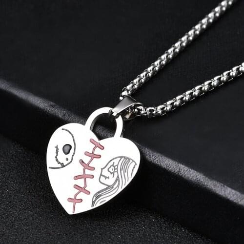 Halloween Christmas Pendant Necklace Cartoon Beads Link Chain Breaking Heart Stainless Steel Charming Clavicle Jewelry
