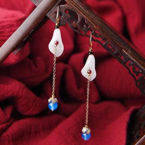 White Glass Glazed flowers earrings,vintage red stones earrings jewelry ,New Original vintage Korean earrings