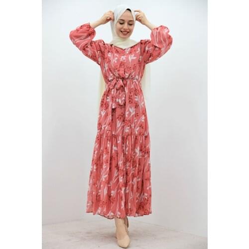 New Season Muslim Women Front Button Chiffon Dress Hijab Dress Blue And Green Abaya Kaftan Hijab Long Dubai Africa