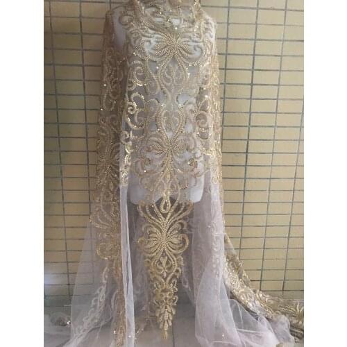 Wedding embroidered Lace fabric L-966817 African beaded lace for nice dress