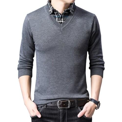 Slim Sweater Mens Knitwear Autumn Wear Fashion Sweater Mens Fake Two-piece Turtleneck Shirt Collar Clothes M-3XL