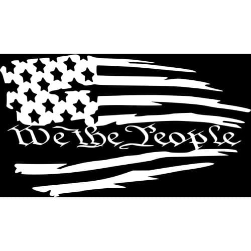 UR Impressions Tattered American Flag - We The People Decal Vinyl Sticker Graphics for Car Truck SUV Van Wall Window Laptop|Whit