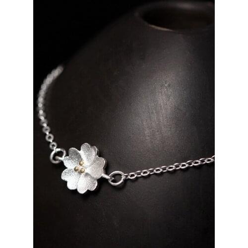 925 Sterling Silver Bracelets For Women Wedding Accessories Flower Trendy Link Chain Bracelet with Pendant Chinese Style Chains