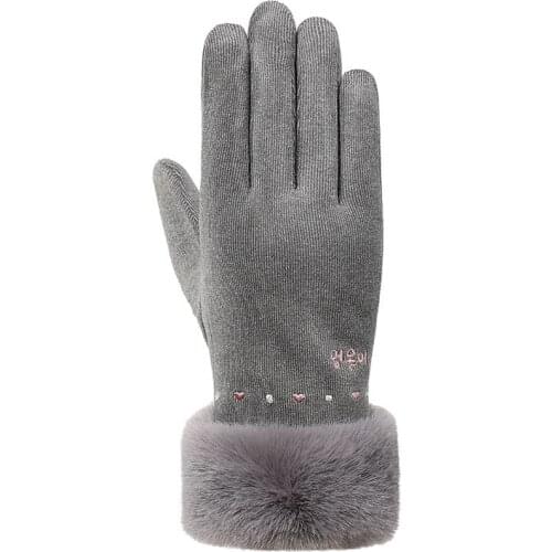 Winter Female Cashmere Warm Love Embroidery Cycling Mittens Double Thick Velvet Plush Wrist Women Touch Screen Driving Glove I13