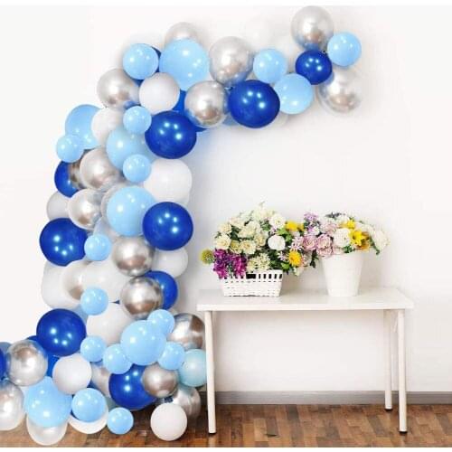 120Pcs Blue White Balloons Garland Silver Metal Latex Air Balloons Arch Kit Baby Shower Wedding Party Birthday Backdrop Decor