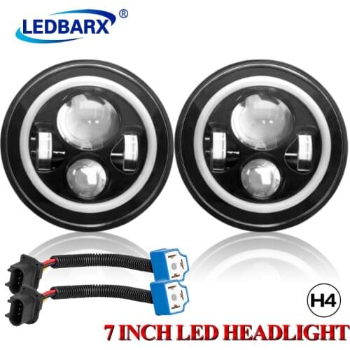 LEDBARX 2pcs 7" Inch SUV Hi/Lo Beam White Amber Halo H4 LED Lamp Motorcycle LED Head Light 12V For JEEP Harley 4WD 4x4 Truck