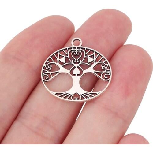 20 x Tibetan Silver Life Tree Round Charms 2 Sided Pendants for DIY Jewelry Making Findings 24x23mm