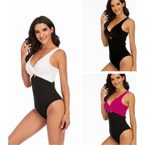 2021 Summer Women One Piece Swimsuit Classic Sleeveless V Neck Swimwear Backless High Waist Bathing Suit Beachwear