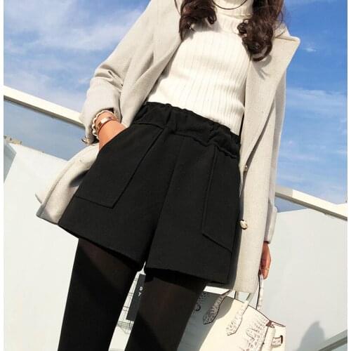 2xl Winter High Waist Woolen Shorts Women 2020 Black Wide Leg Shorts Women Elastic Waist Casual Loose Booty Shorts Women