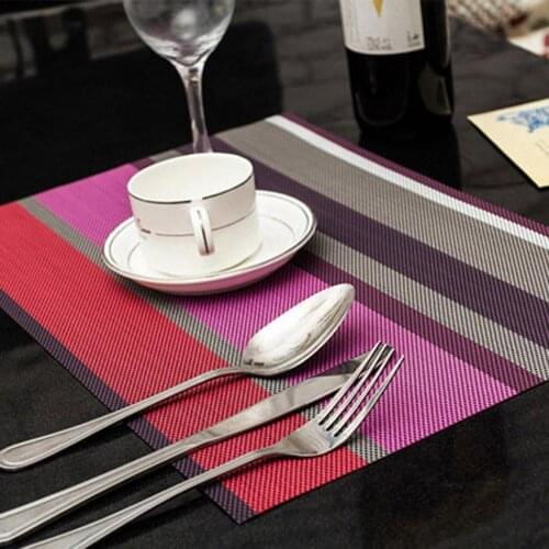 30 4Pcs/set Placemats PVC Dining Table Mat Striped Disc Pads Bowl Pad Coasters De Cozinha 30*45cm Plate Bar Table Mat Acessories
