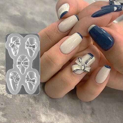 3D Butterfly Bow Silicone Mold Nail Carving Stamper Stencils Crystal Plate Nail Art Template Gel Polish Manicure Mould DIY Tools
