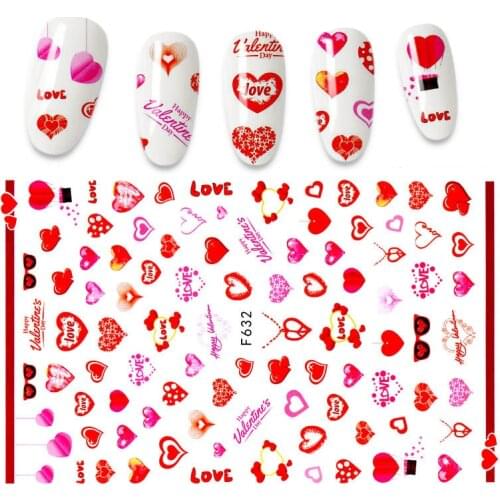 Heart Leaf Design 3D Nail Sticker Red Transfer Stickers for Nails Cartoon Christmas Self-adhensive Slider Tip Abstract Wrap