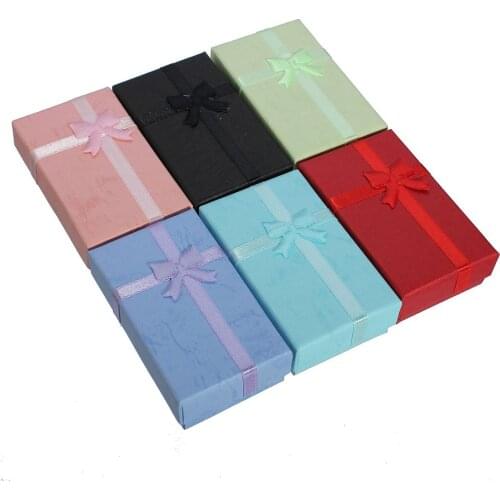5 Pcs Paper Package Bowknot Jewelry Necklace Bracelet Earring Ring Gift Box Case, Style-4 Rectangle(8.5X5cm)