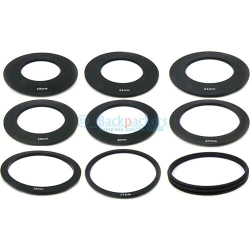 9pcs Camera Lens Filter Metal Adapter Ring 49mm 52mm 55mm 58mm 62mm 67mm 72mm 77mm 82mm For ND2 4 8 19 Gradient Gray Filter