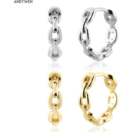 ANDYWEN 925 Sterling Silver Gold Chain Hoops Earring Piercing Luxury Jewelry Wedding Gift Round Pendiente Luxury Jewelry