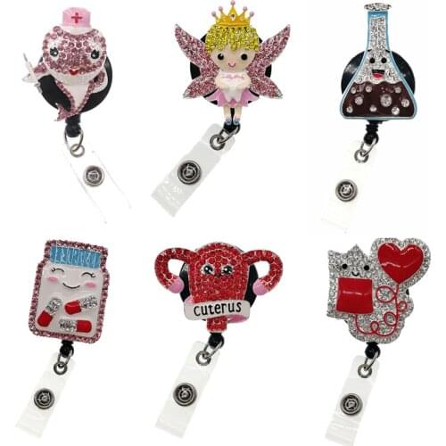 10pcs/lot Medical Nurse Retractable Name Badge Holder Cute Funny Badge Reel with Alligator Clips