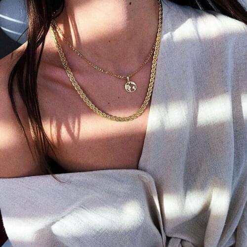 Popcorn Clavicle Chain Map Pendant Necklace for Women Layered Necklaces Female 2020 Fashion Jewelry Gold Silver Color New