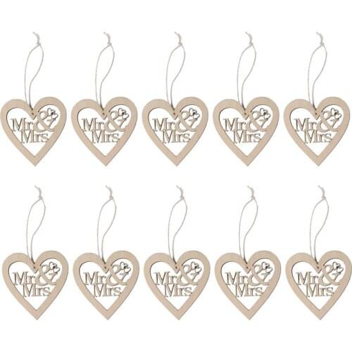 10pcs Heart Shaped Mr And Mrs Wooden Hanging Ornament With String Embellishment DIY Craft Wedding Easter Christmas Hanging Decor