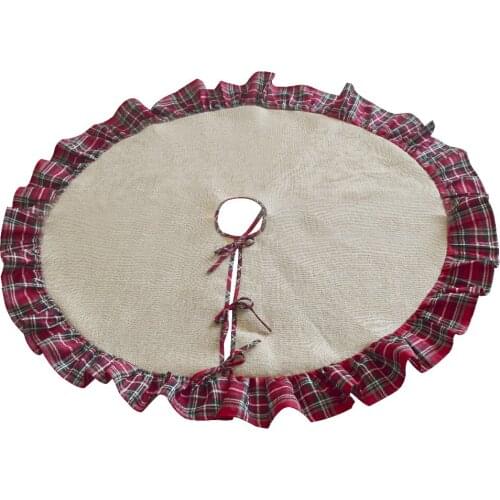 Jute Burlap fabric Christmas Tree Skirt 24"/36"/42"/50"/60" Diameter Plaid fabric Ruffler Border Decoration