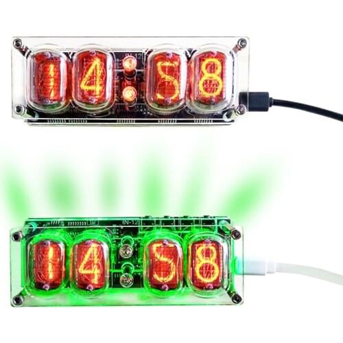 Electronic DIY Kit IN-12 Glow Tube Nixie Clock RGB LED Backlight Clock Glow Tube with Acrylic Case and Tubes RGB DIY Kit