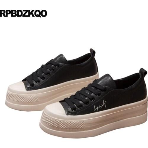 Black High Quality Platform Designer Shoes Women Luxury 2019 Creepers Flats Trainers Genuine Leather Sneakers Thick Sole Real
