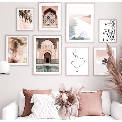 Morocco Door Wall Art Modern Abstract Canvas Painting Leaf Sea Landscape Poster and Prints Pictures for Living Room Home